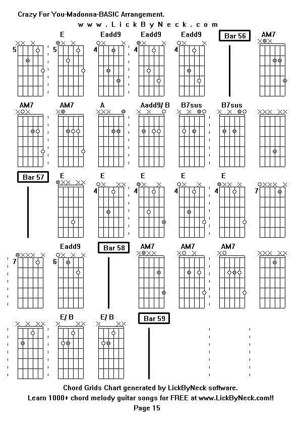 Chord Grids Chart of chord melody fingerstyle guitar song-Crazy For You-Madonna-BASIC Arrangement,generated by LickByNeck software.